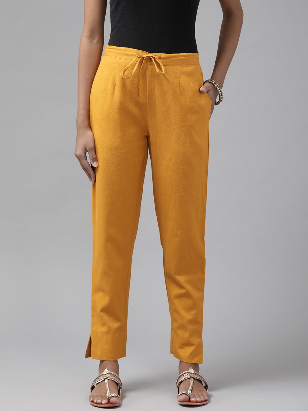 Yellow Cotton Fit Trousers Yufta Store