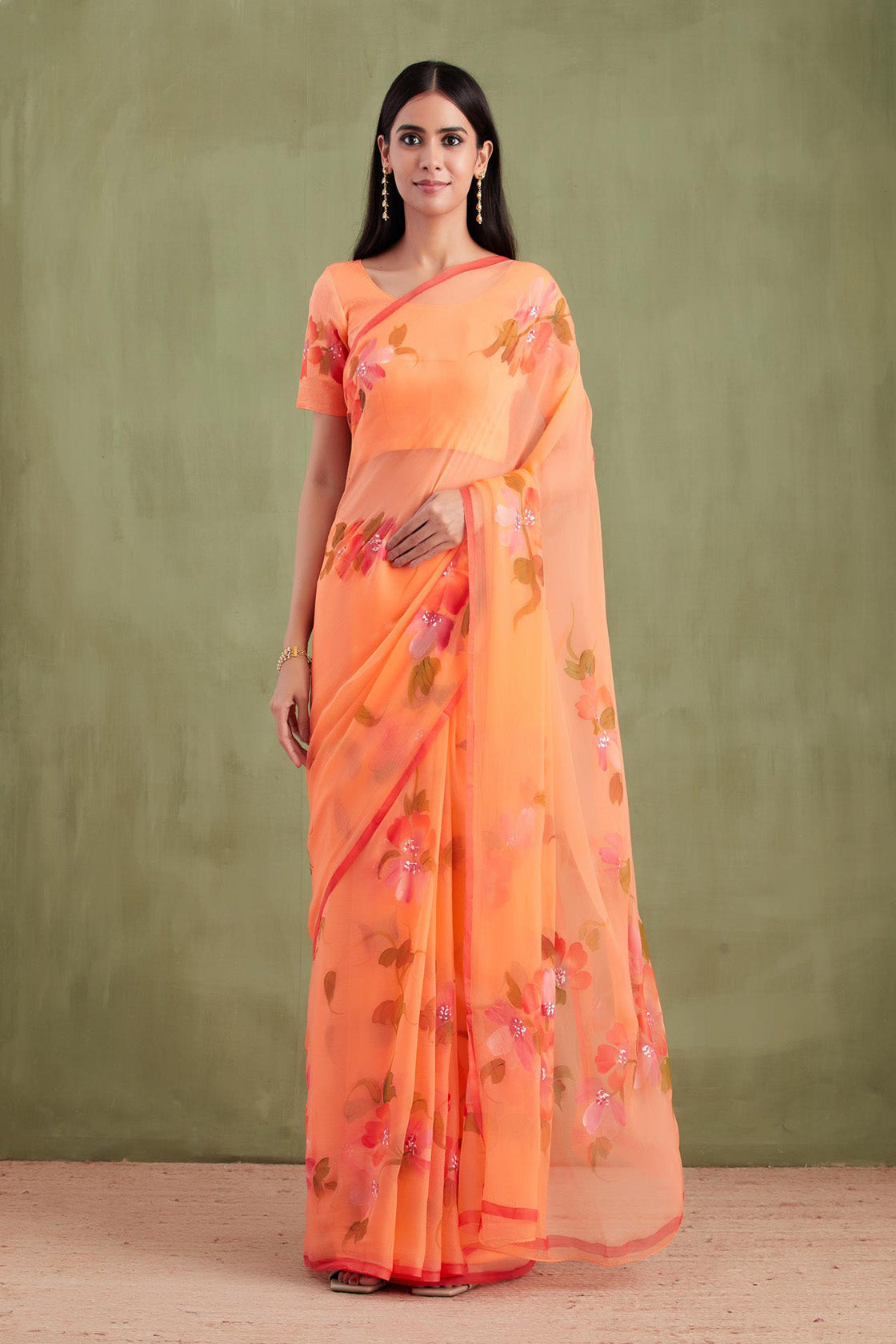 Yellow & White Chiffon Hand-Painted Saree Set Design by Geroo Jaipur at  Pernia's Pop Up Shop 2024