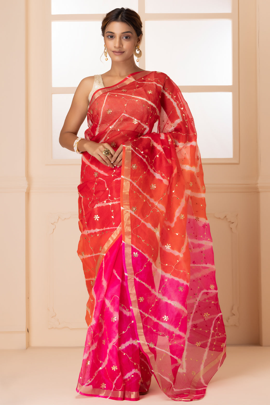 Beautiful Hot Pink Leheriya Saree with Light Work in Pure Georgette -  Rana's by Kshitija | Saree, Indian saree blouses designs, Indian sari dress