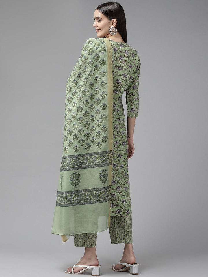 Green Ethnic Printed Dupatta Set Yufta Store