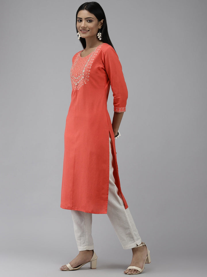 Peach Yoke Design Kurta Yufta Store