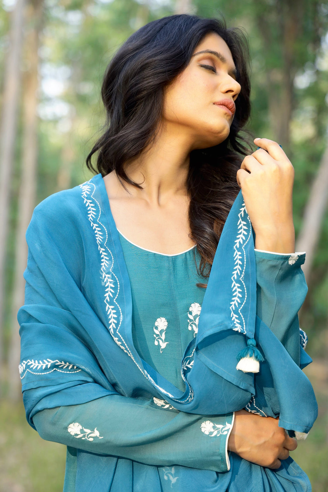Kapraaha Sapphire Teal Anarkali Dress with Dupatta (Set of 2)