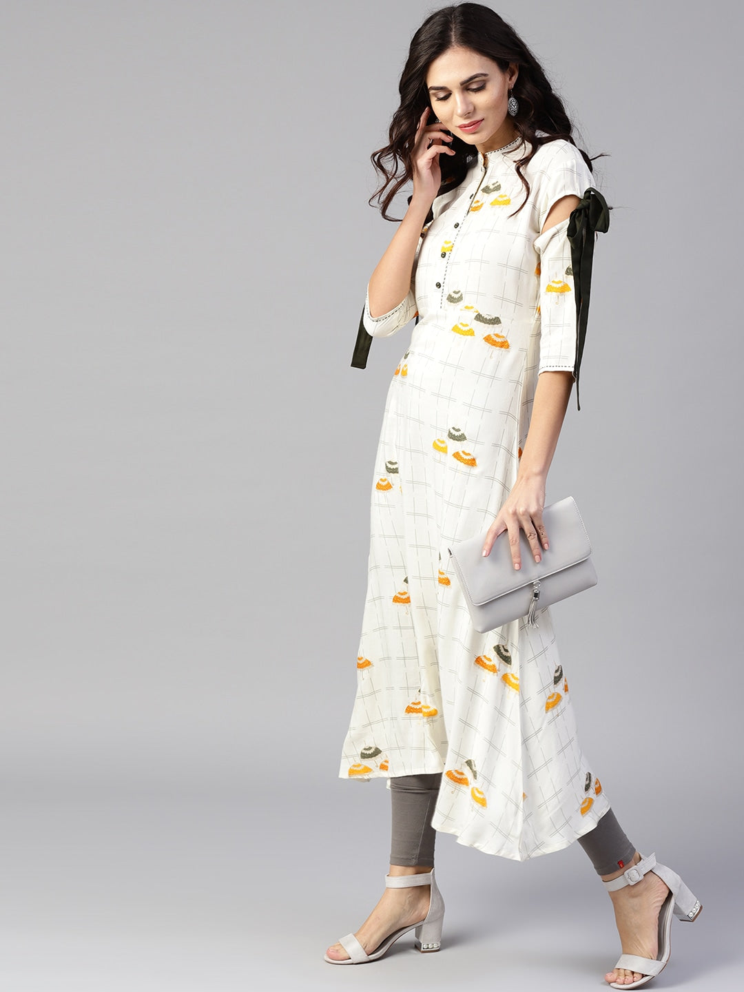 Off-White & Mustard Printed Kurta Yufta