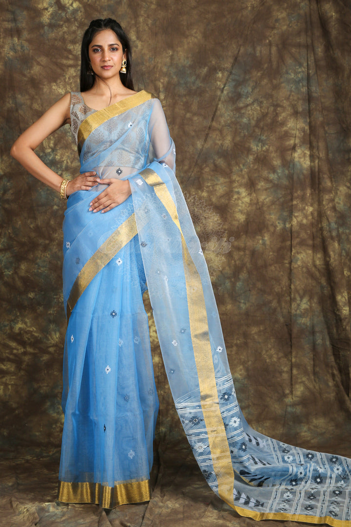 Sky Musline Saree With Allover Butta freeshipping - Charukriti