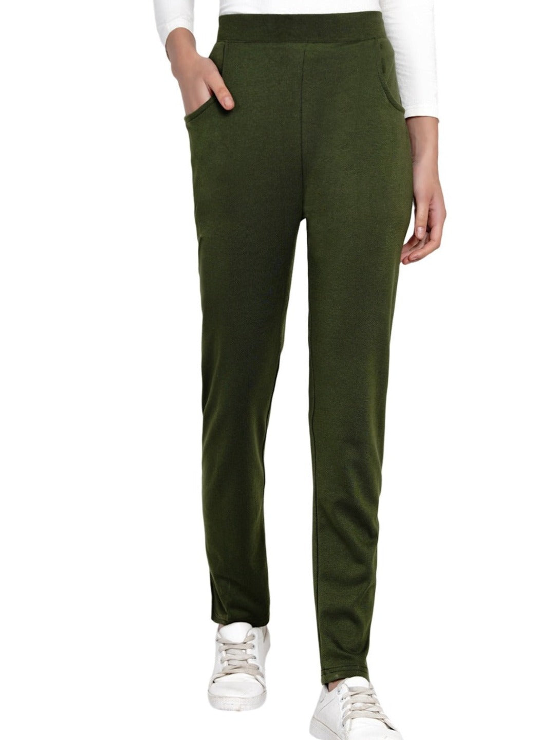 Olive Green Solid Track Pants-Track Pants-Fabnest