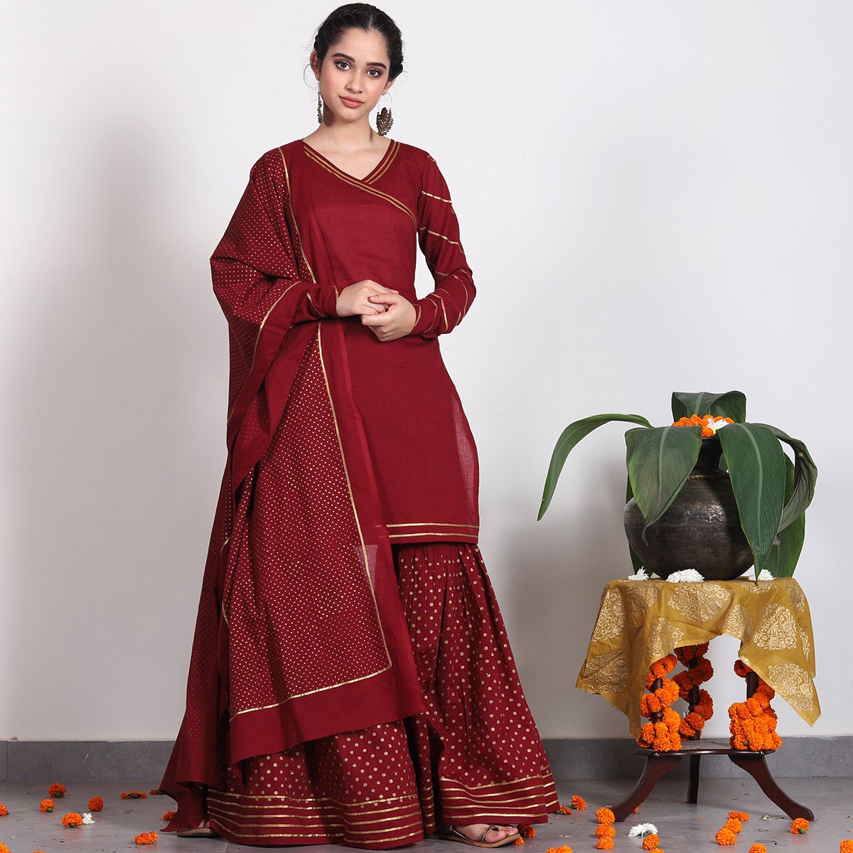 Maroon gharara clearance