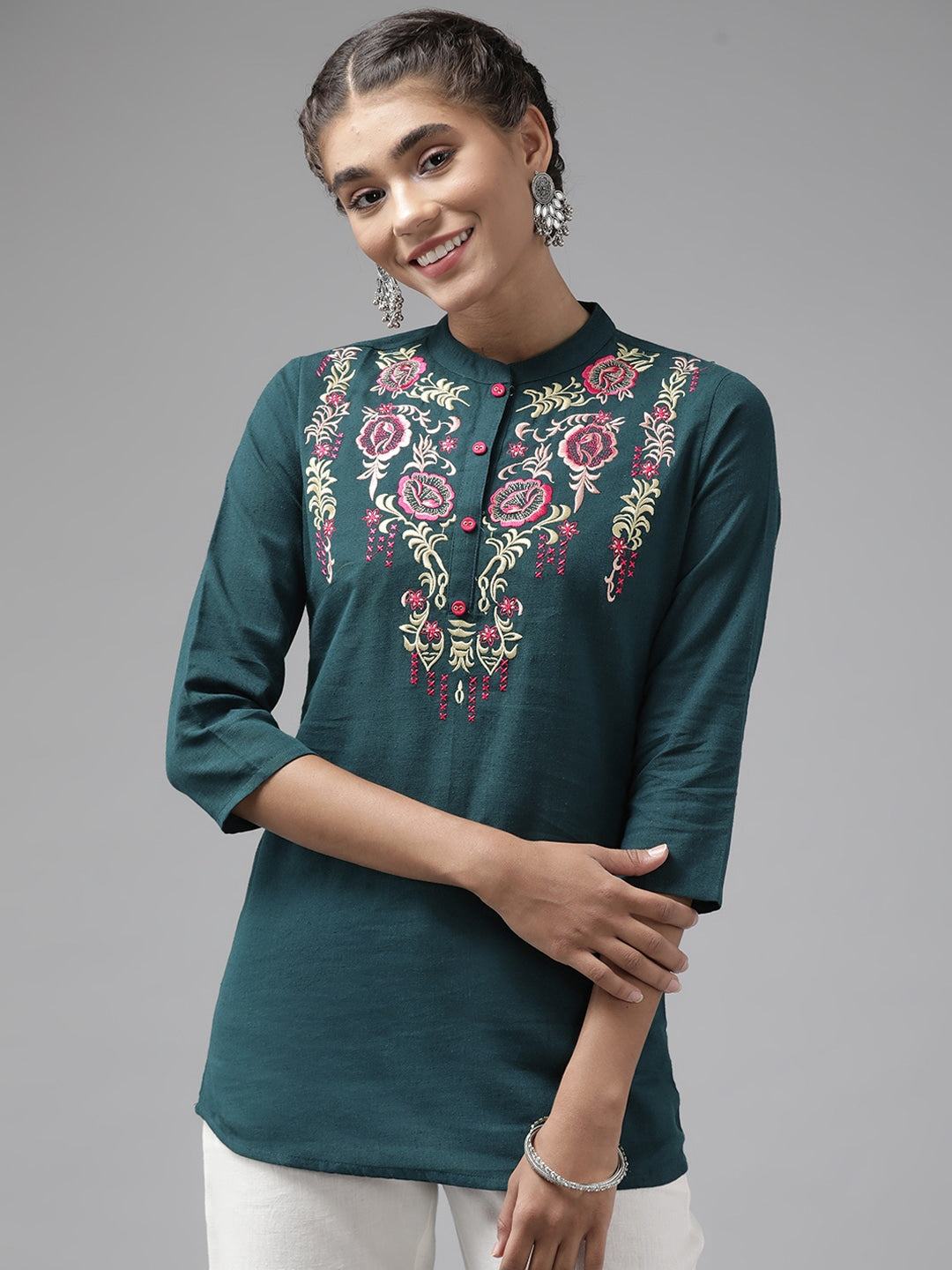 Teal Floral Embroidered  Top Yufta Store