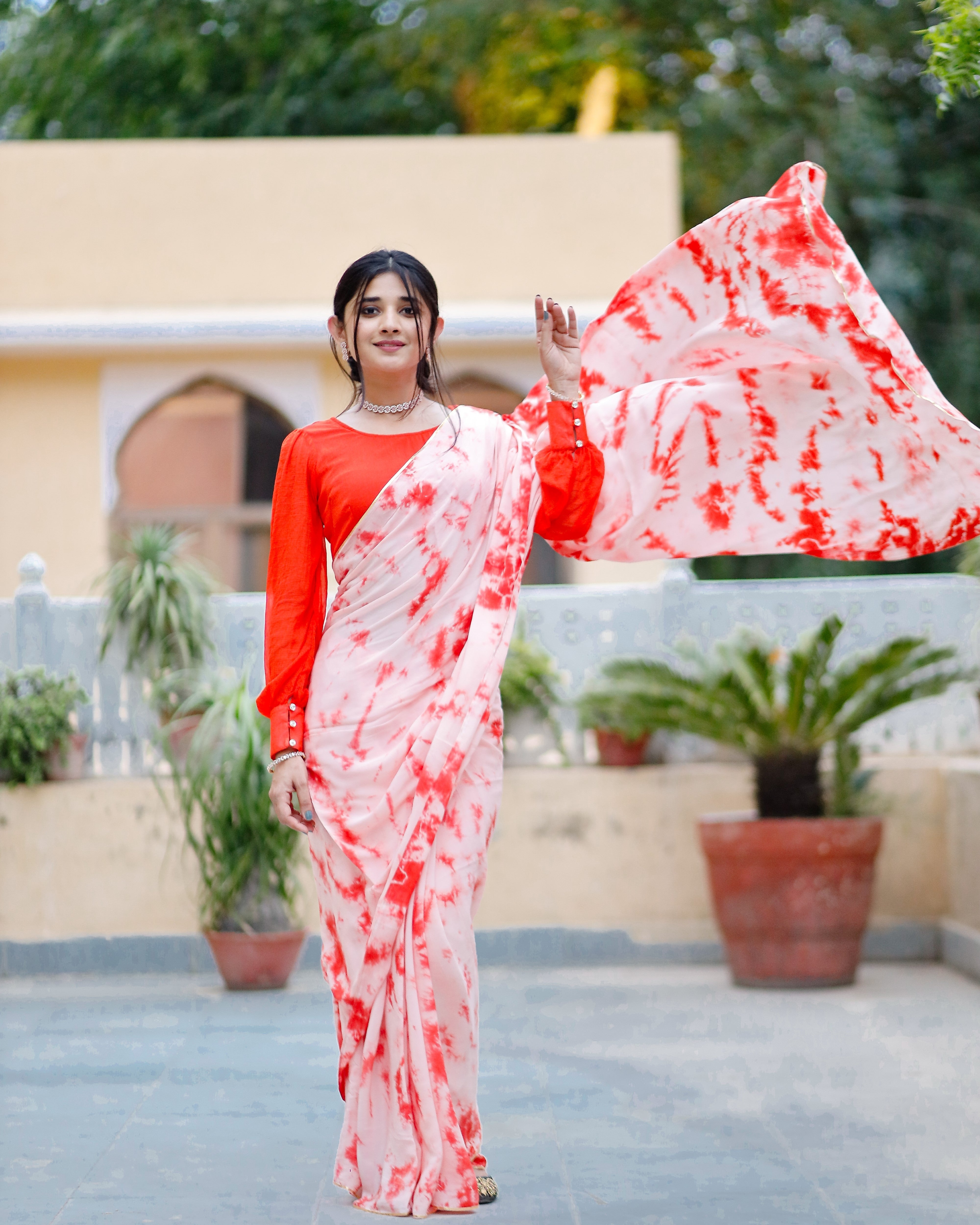 Buy Apricot Blush Tie Dye Pure Chiffon Saree online in India at Best Price  | Aachho