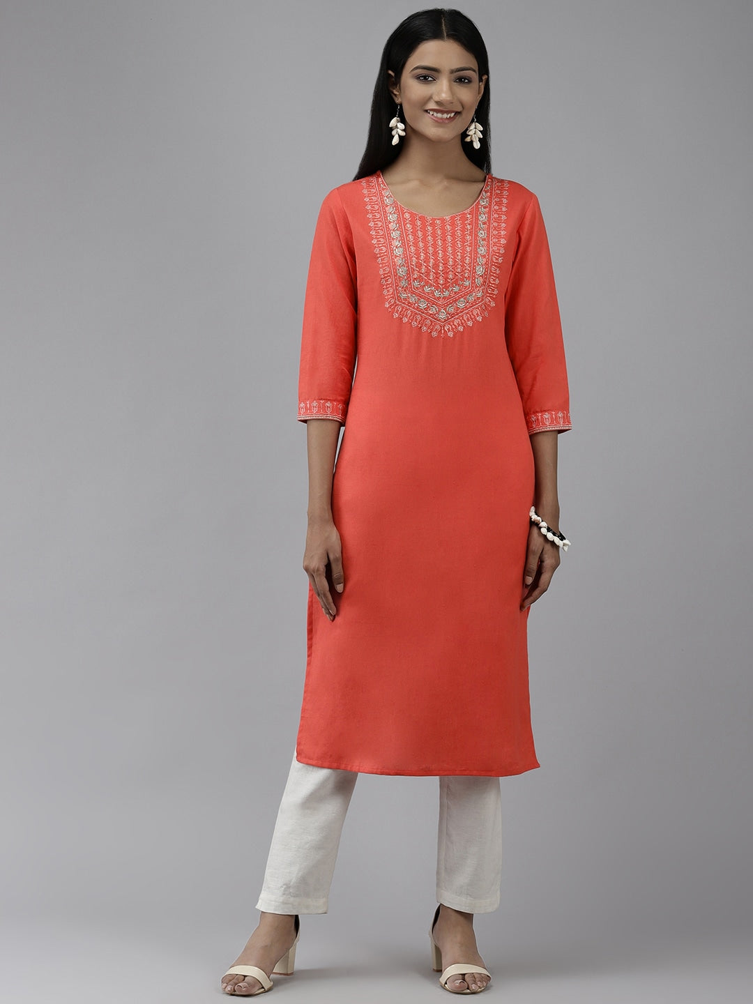 Peach Yoke Design Kurta Yufta Store