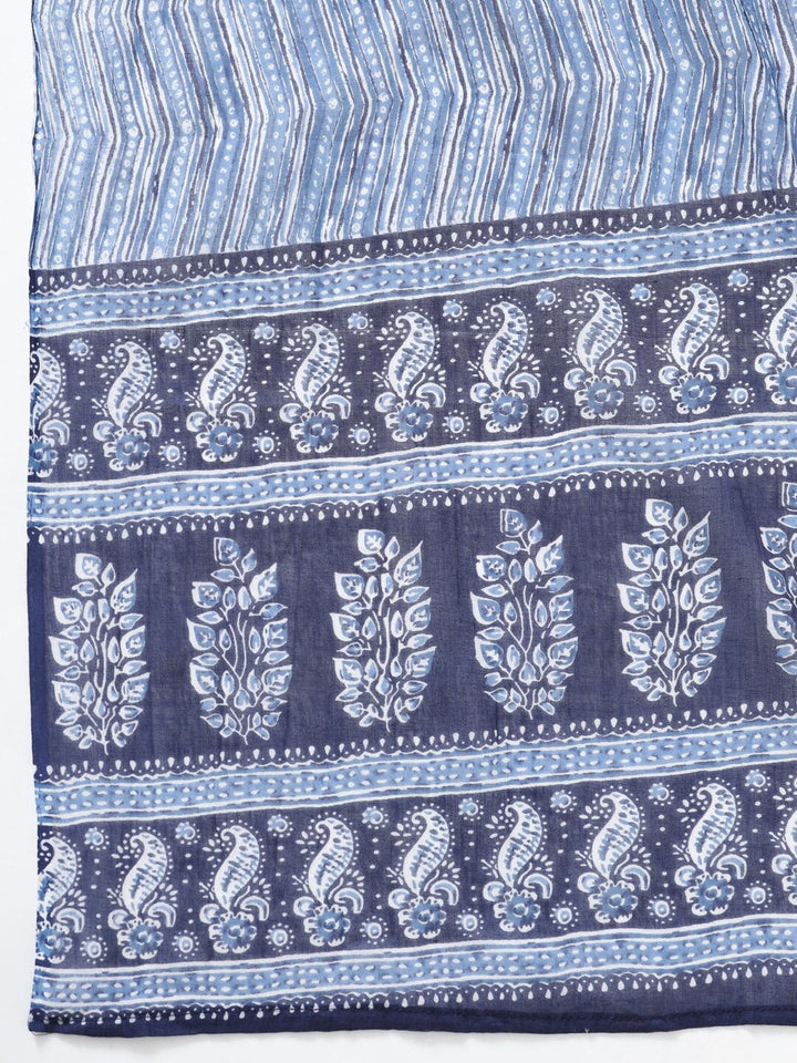 Blue Pure Cotton Printed Dupatta Set Yufta Store
