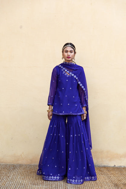 Hoor Blue Sharara Set
