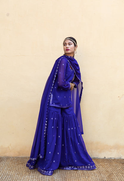 Hoor Blue Sharara Set