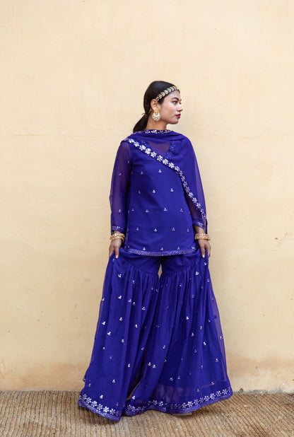 Hoor Blue Sharara Set