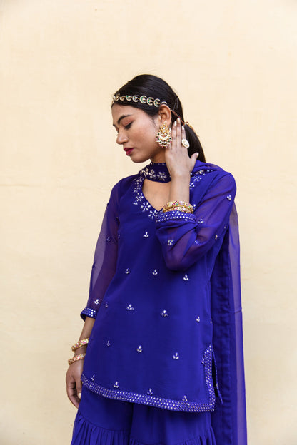 Hoor Blue Sharara Set