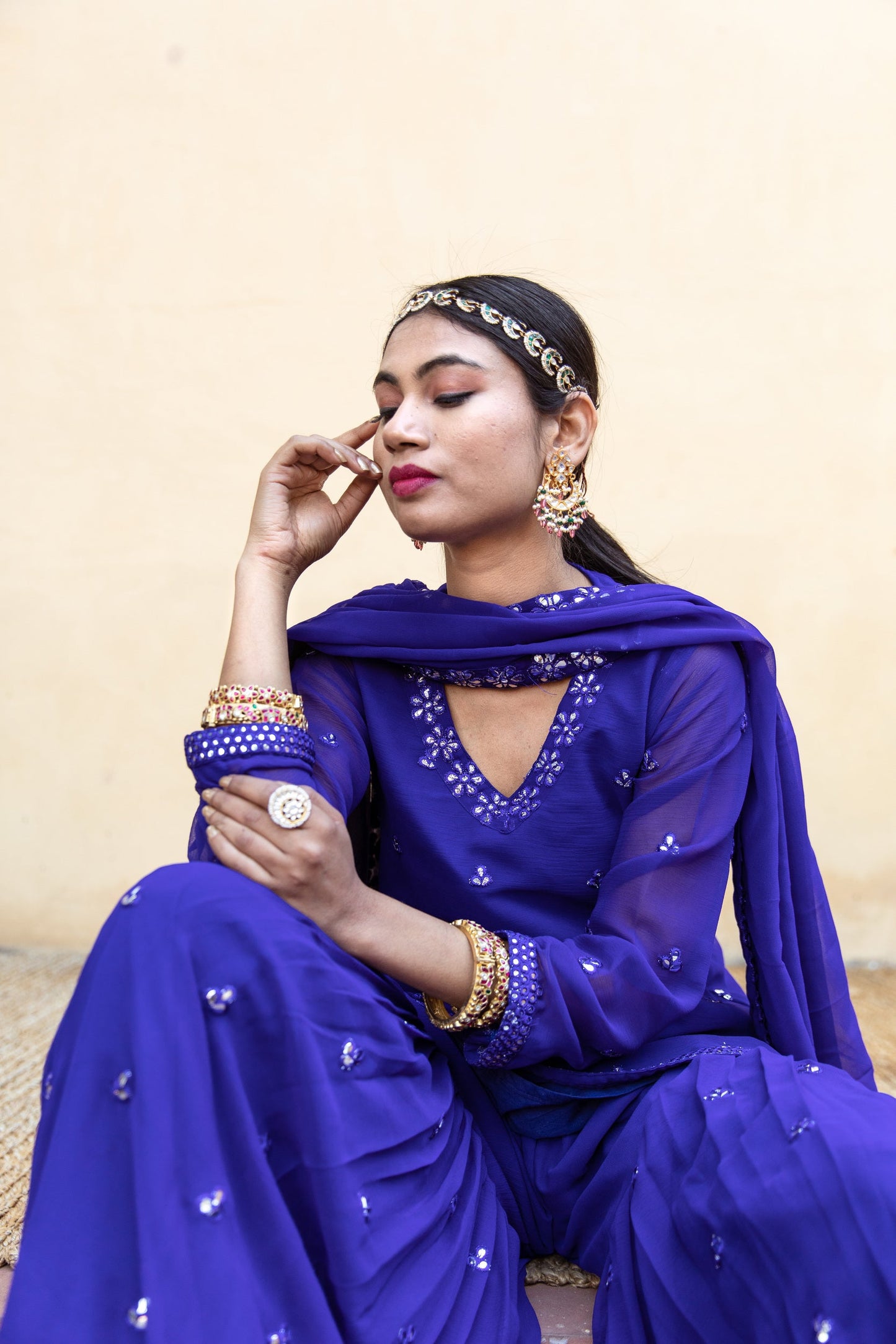 Hoor Blue Sharara Set