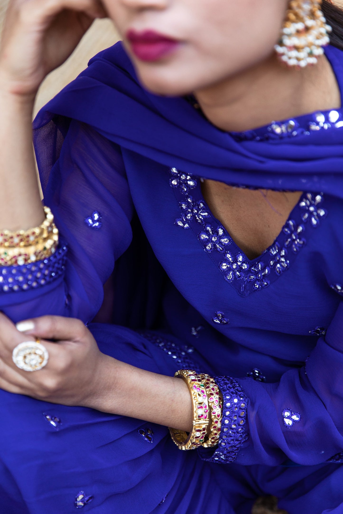 Hoor Blue Sharara Set