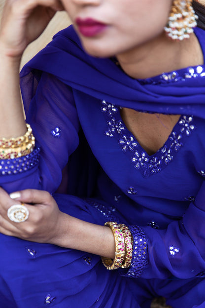 Hoor Blue Sharara Set