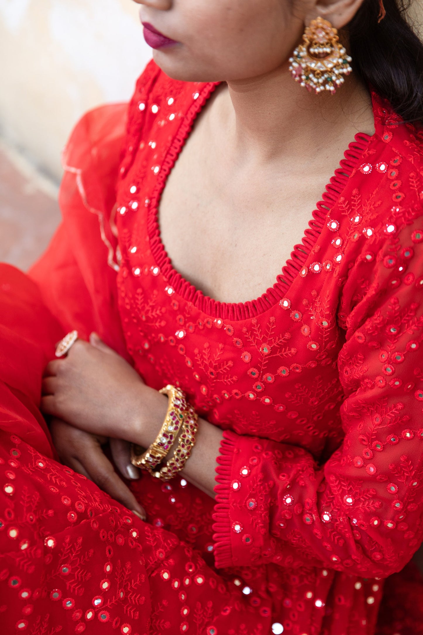 Damini Red Anarkali Set