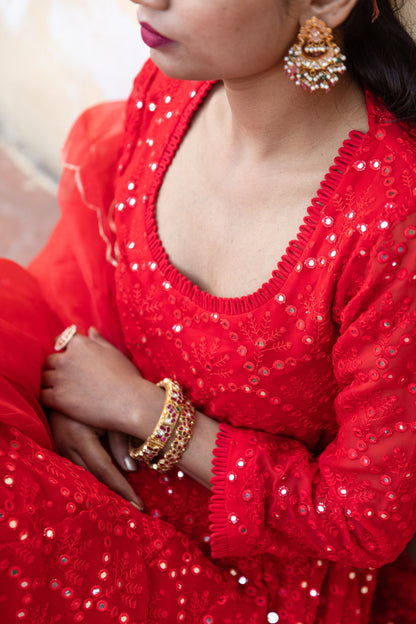 Damini Red Anarkali Set