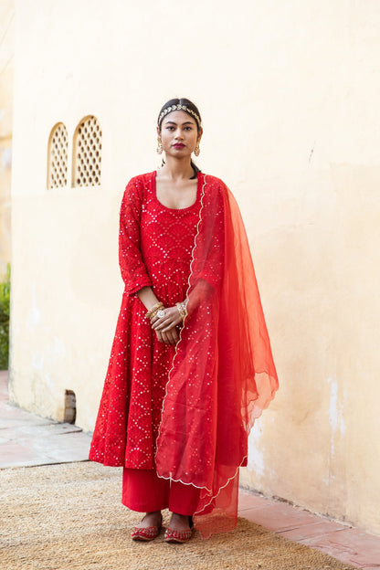 Damini Red Anarkali Set