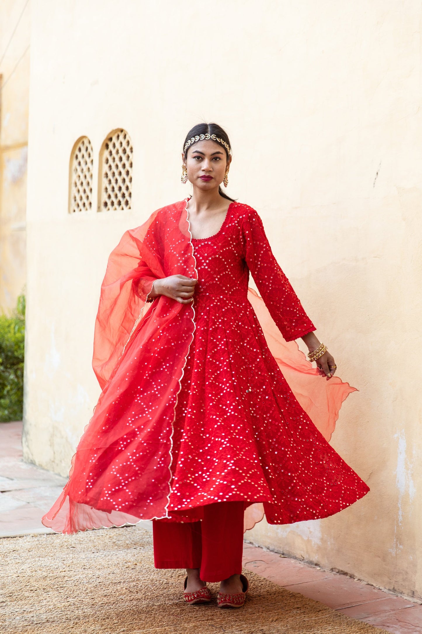 Damini Red Anarkali Set