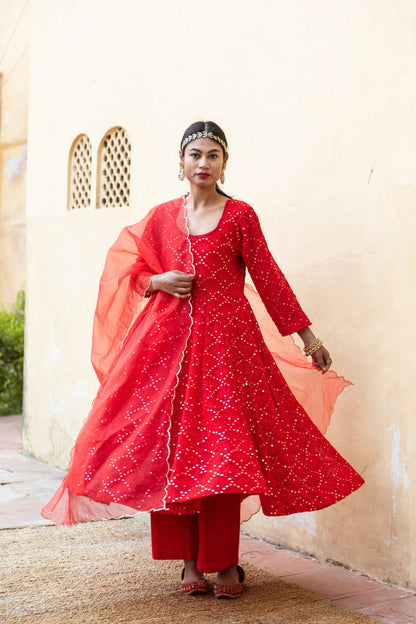 Damini Red Anarkali Set