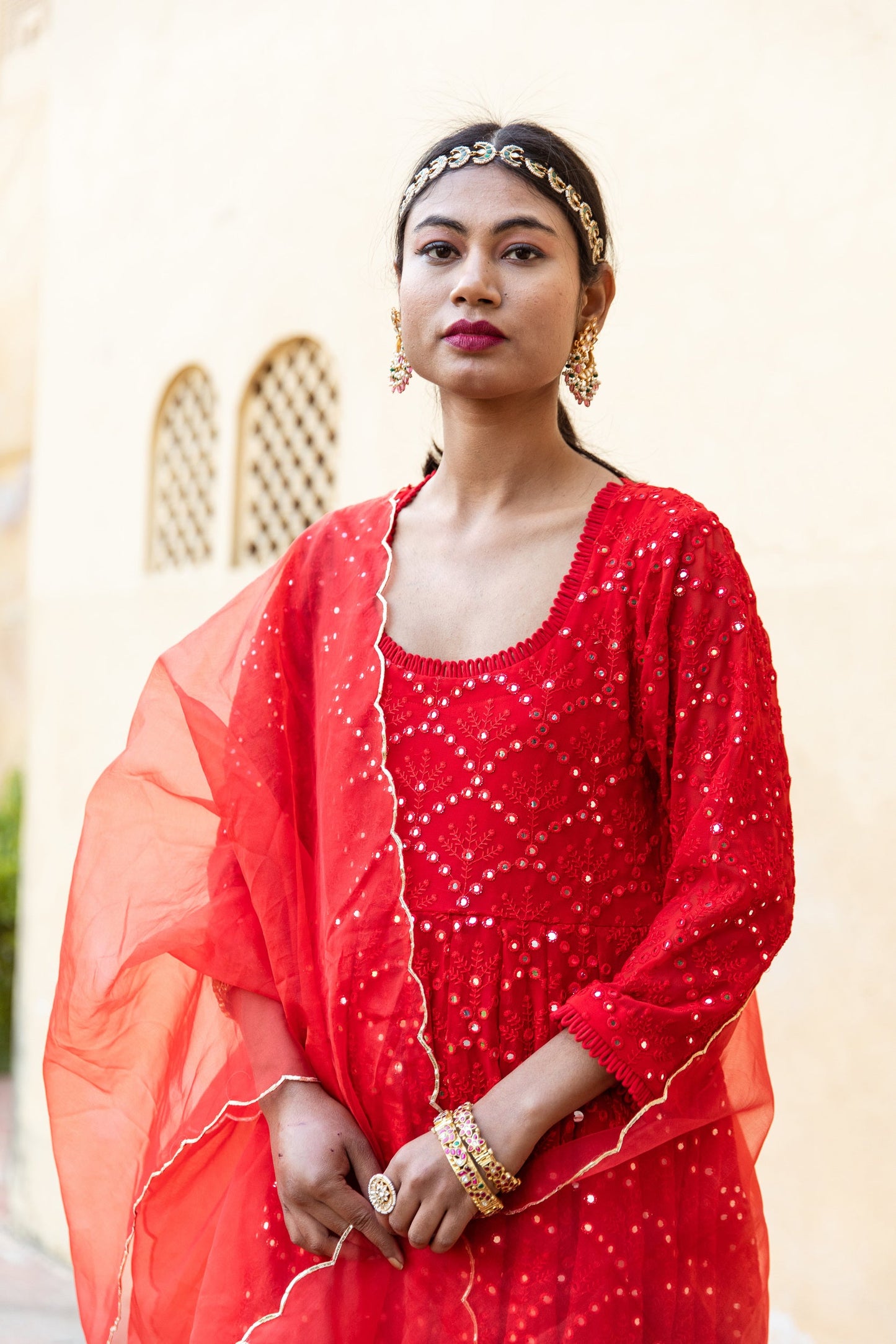 Damini Red Anarkali Set