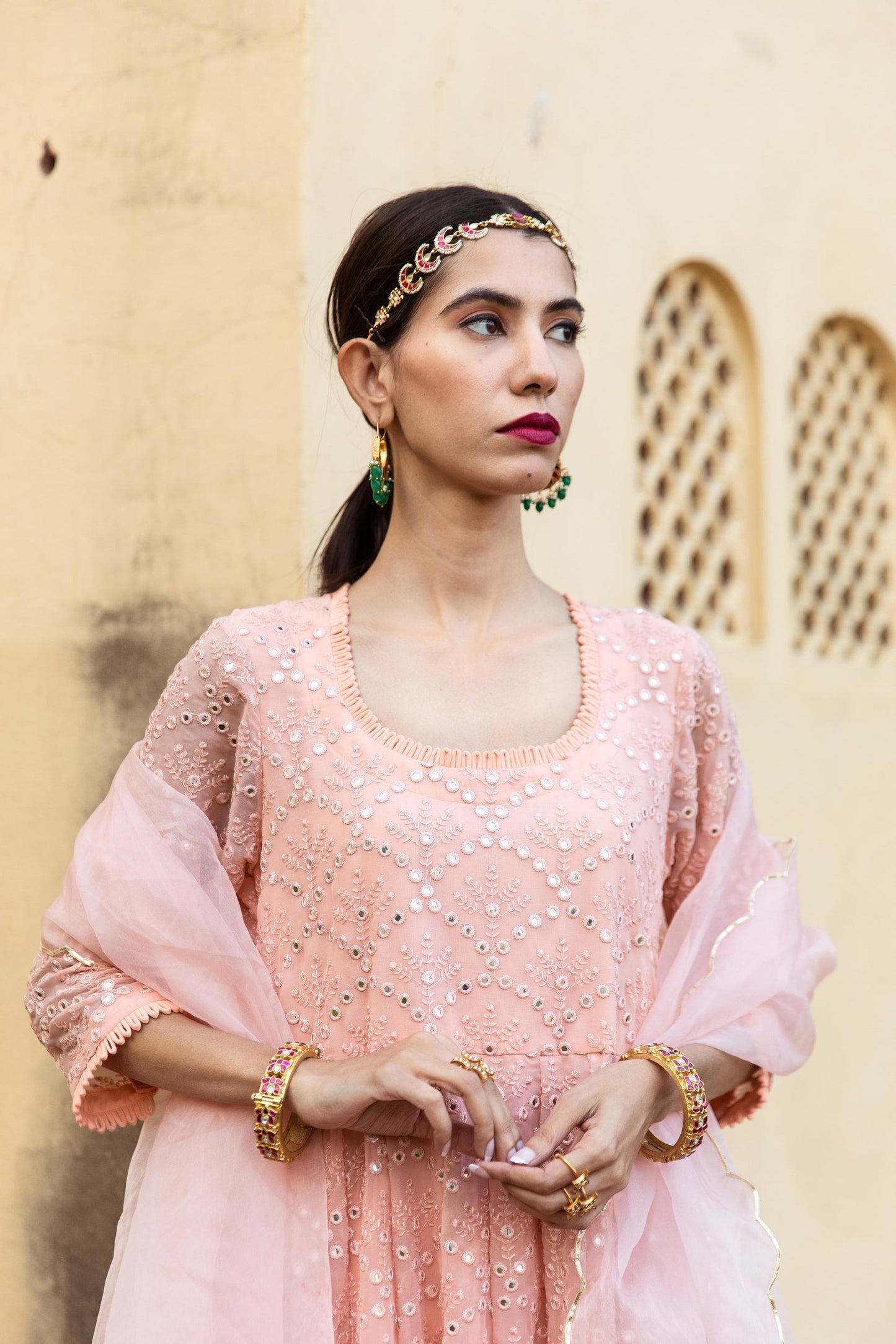 Damini Peach Anarkali Set