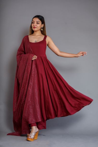 Noori Wine Anarkali Set