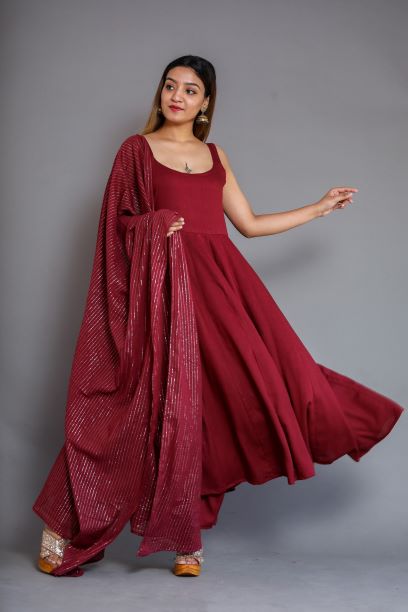 Noori Wine Anarkali Set