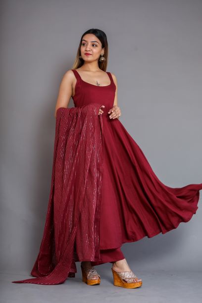 Noori Wine Anarkali Set