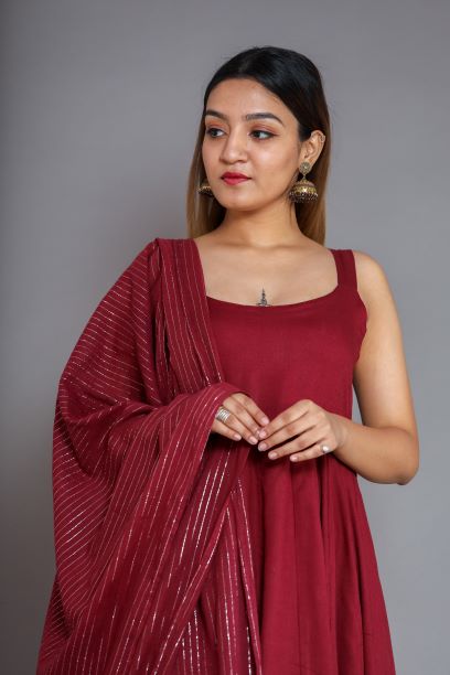 Noori Wine Anarkali Set