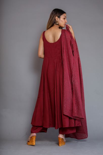 Noori Wine Anarkali Set