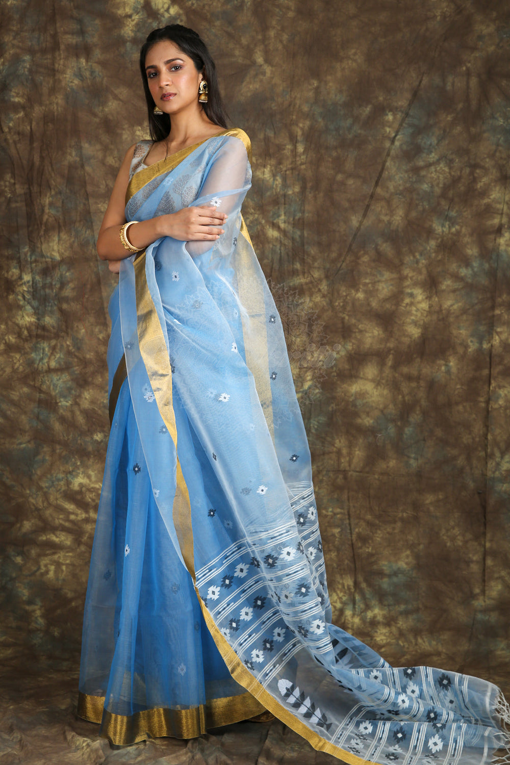 Sky Musline Saree With Allover Butta freeshipping - Charukriti