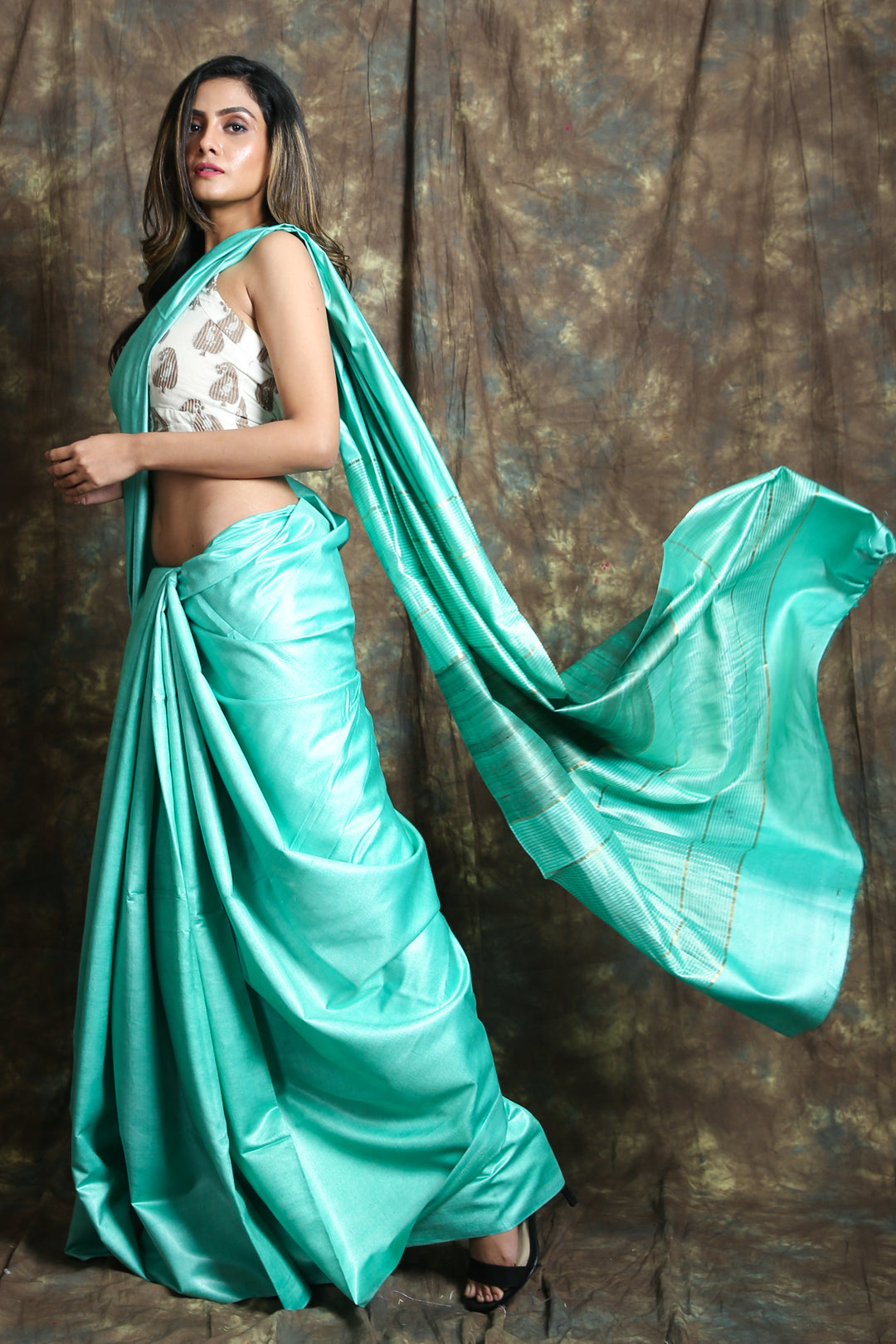 Aqua Teal Gheecha Saree freeshipping - Charukriti