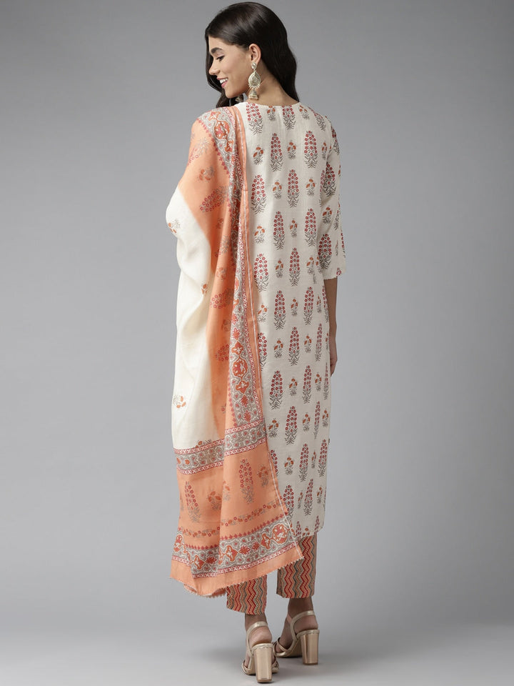 Off White Ethnic Motif Printed Dupatta Set Yufta Store