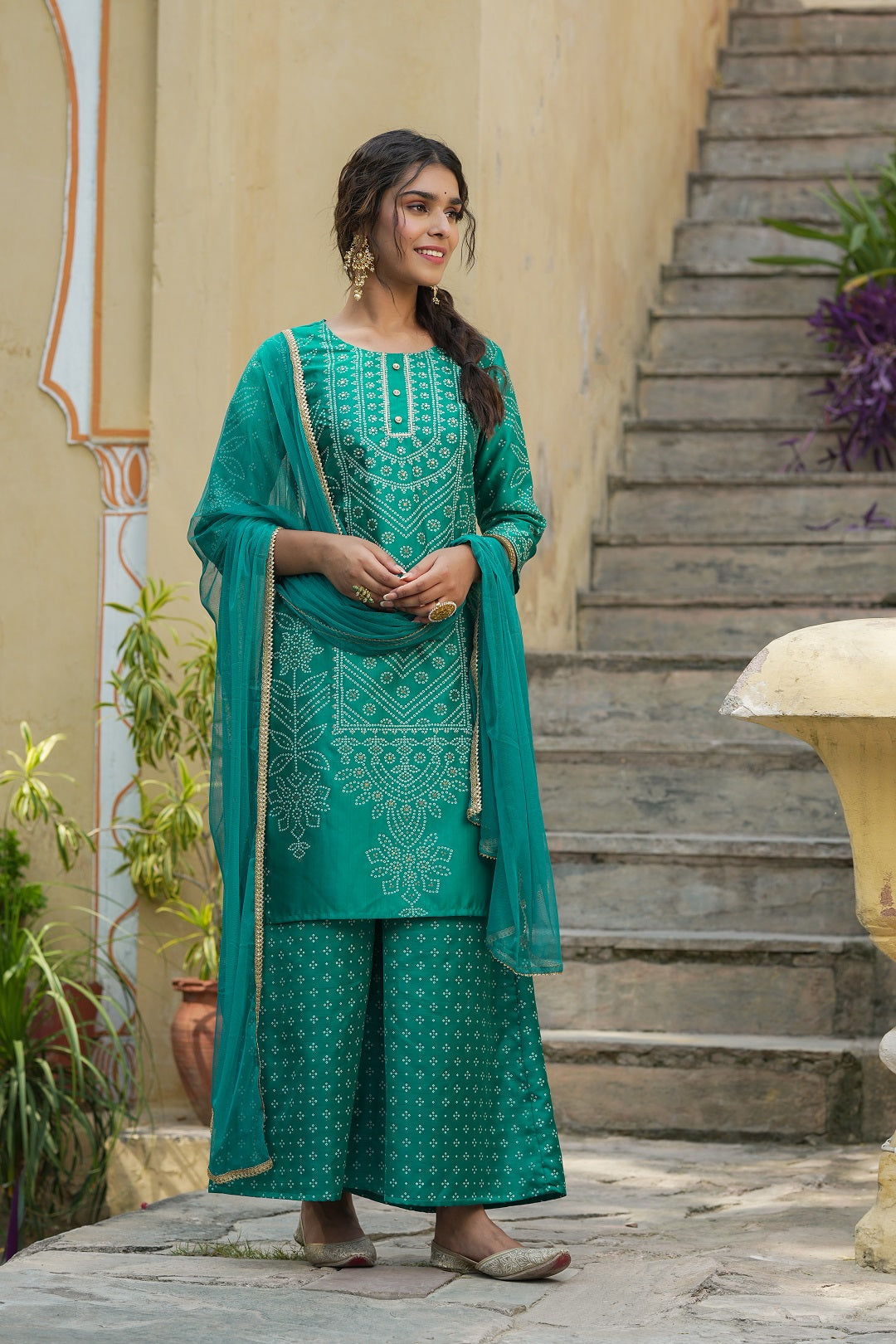 Juniper Women'S Teal Santoon Straight Printed Kurta Sets