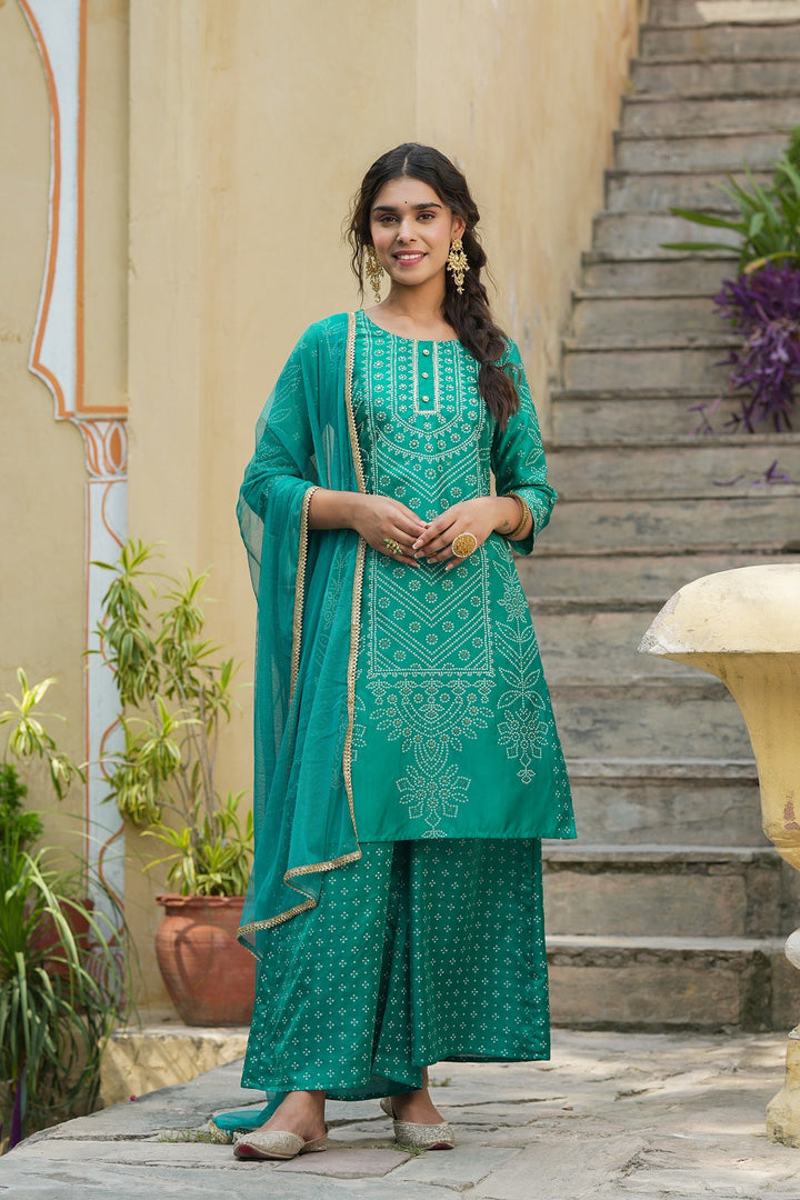 Juniper Women'S Teal Santoon Straight Printed Kurta Sets