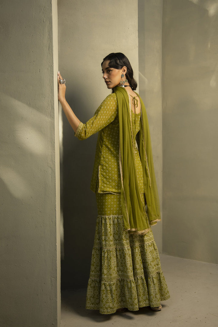 Juniper Green Georgette Polyster Net Festive Embroidered And Printed Straight Skd For Women