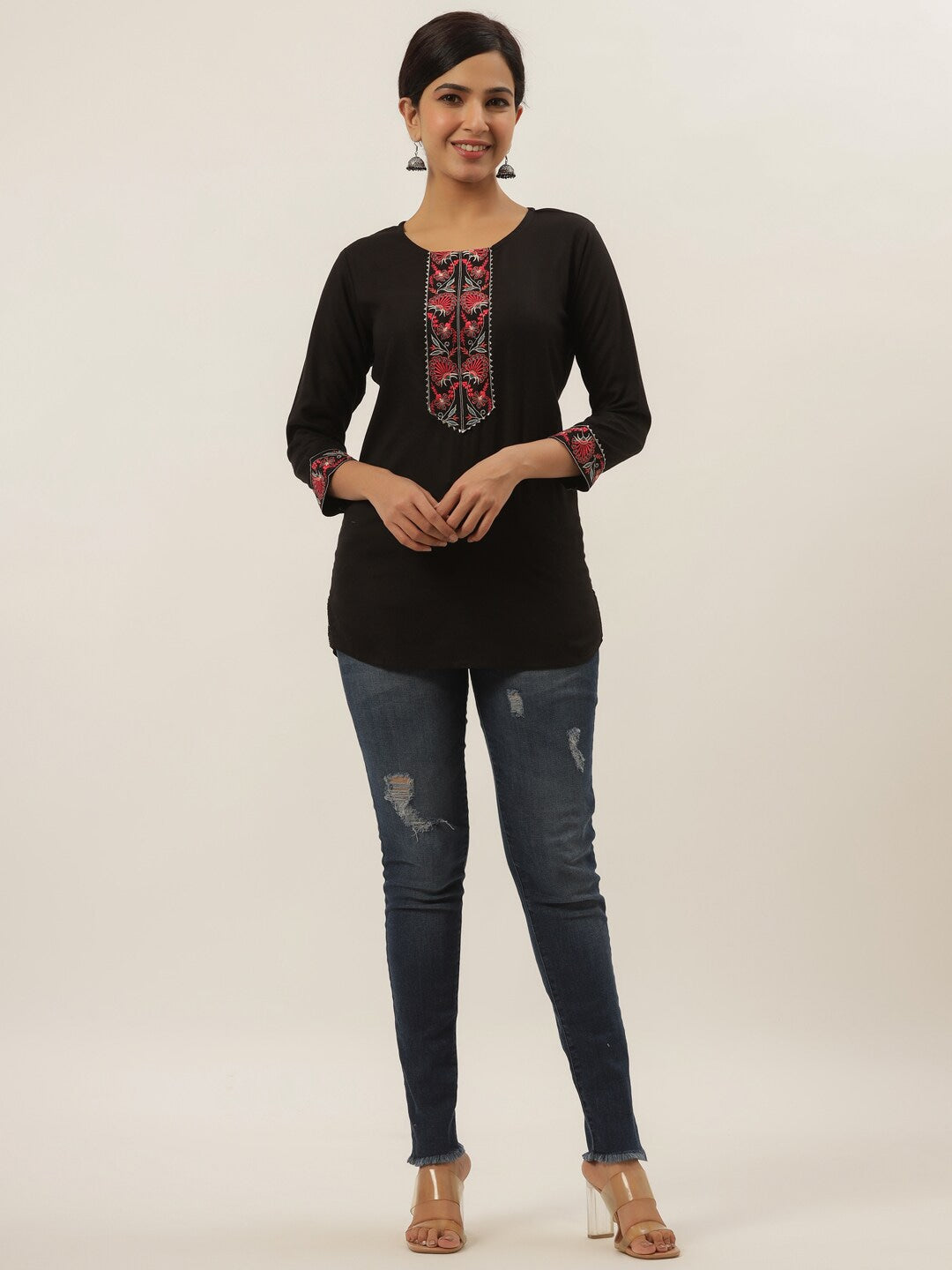Black Solid Patchwork Top Yufta Store