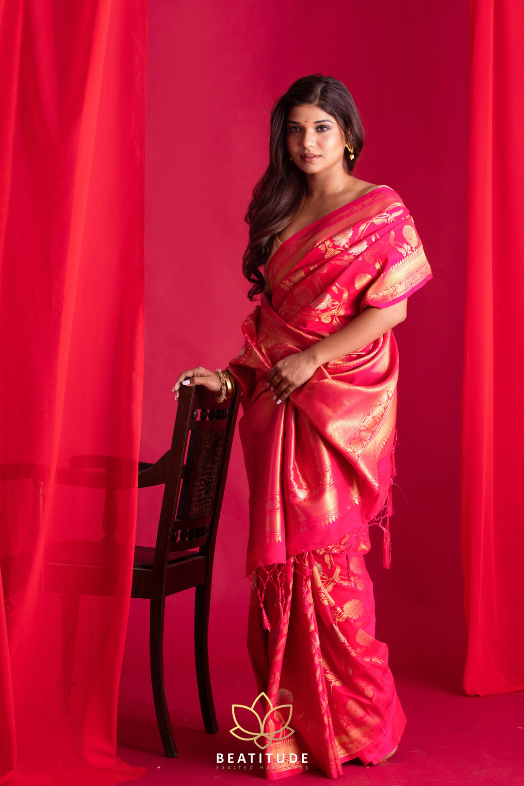 Beatitude Pink Banarasi Saree with Unstitched Blouse