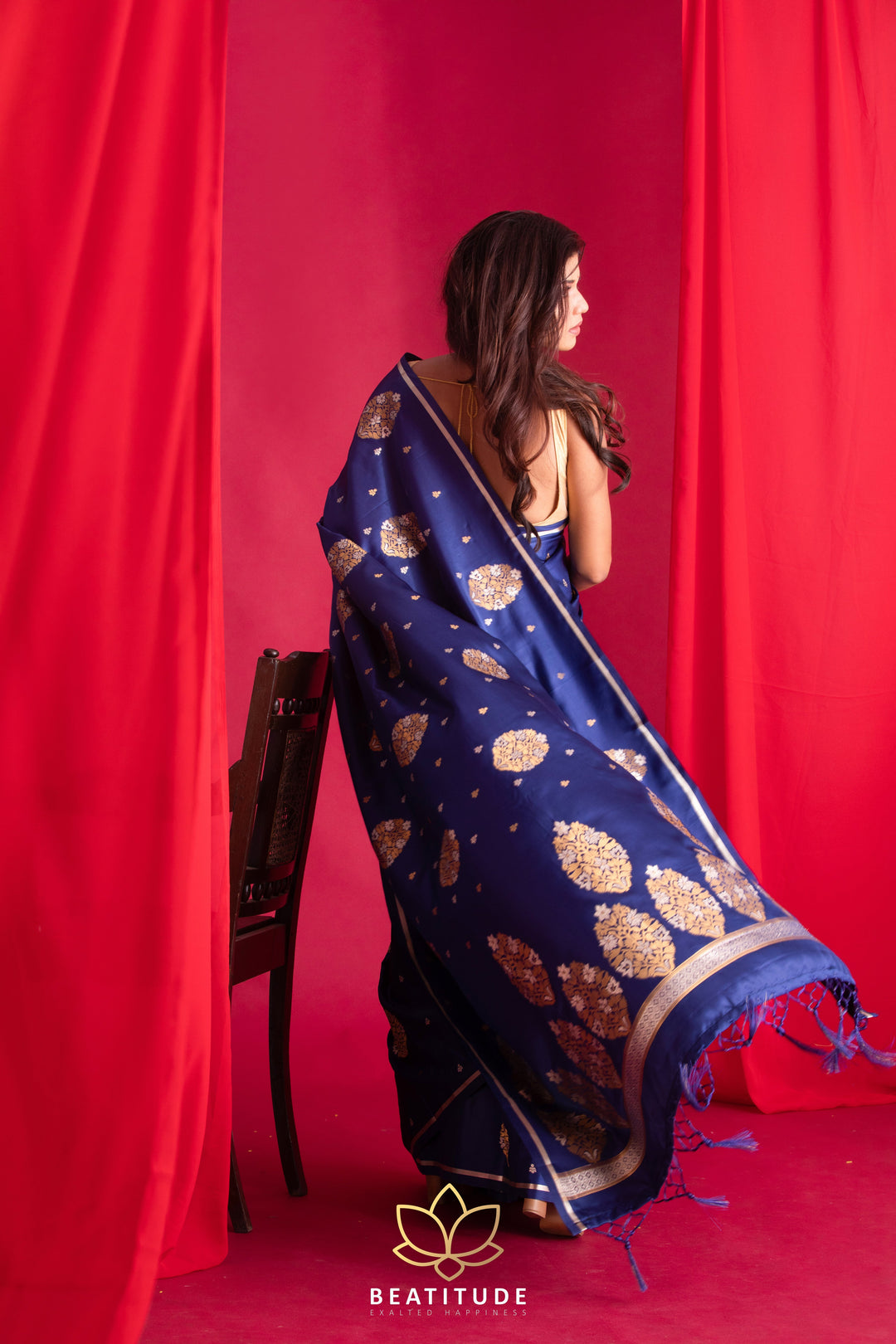 Beatitude Blue Banarasi Saree with Unstitched Blouse