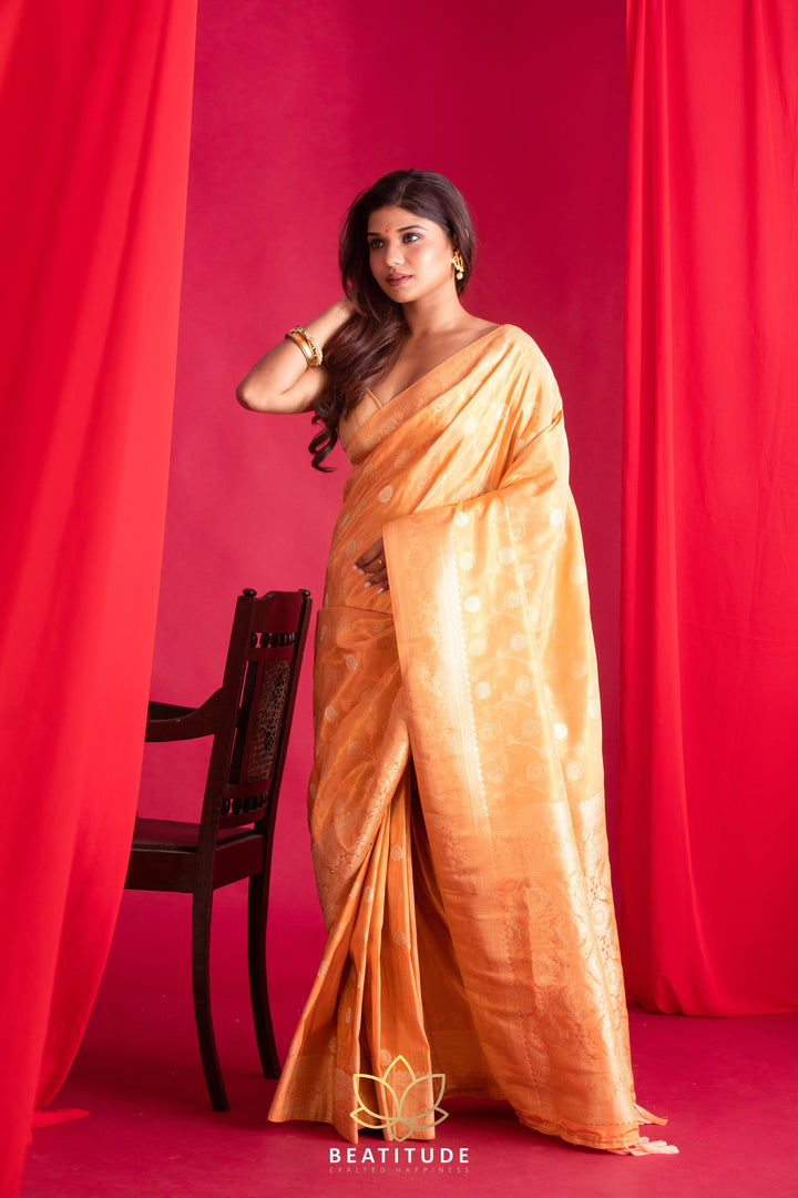 Beatitude Orange Banarasi Saree with Unstitched Blouse