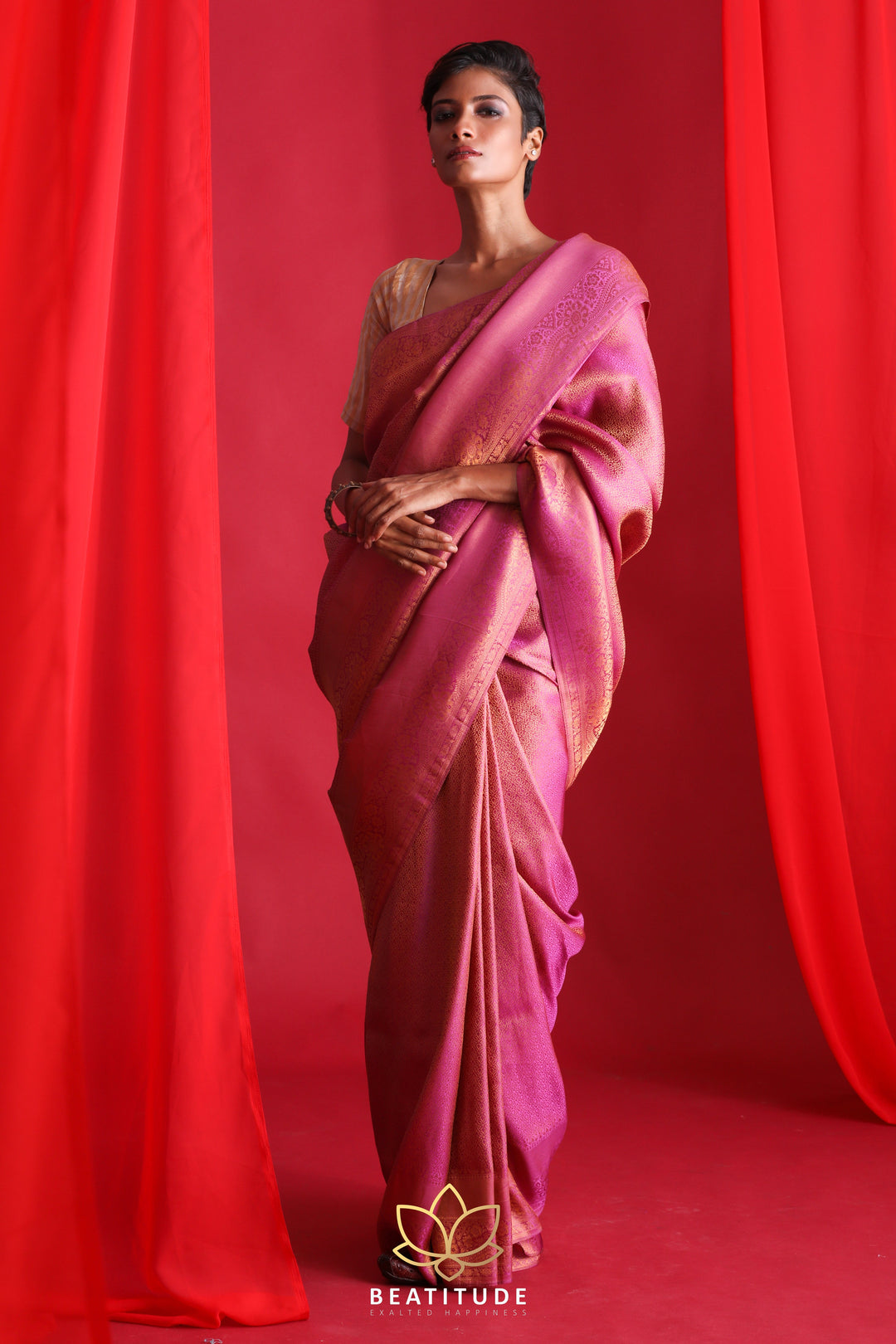 Beatitude Purple Kanjivaram Saree with Unstitched Blouse