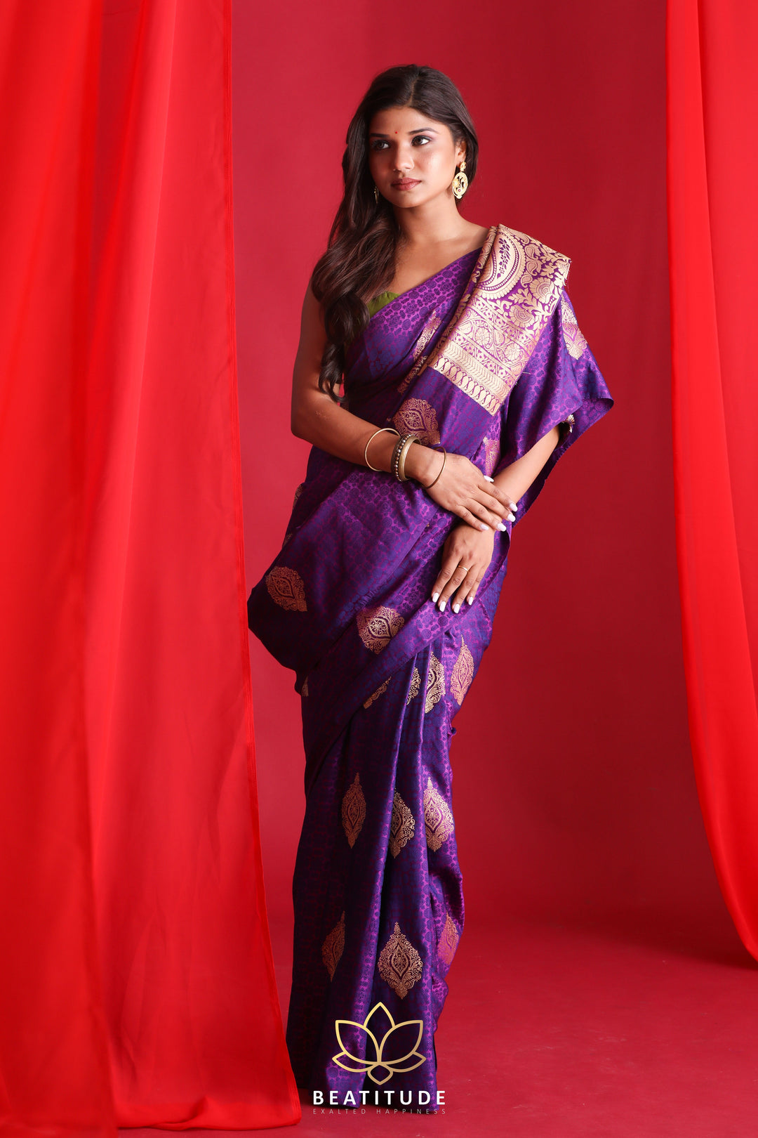 Beatitude Purple Banarasi Saree Unstitched Blouse