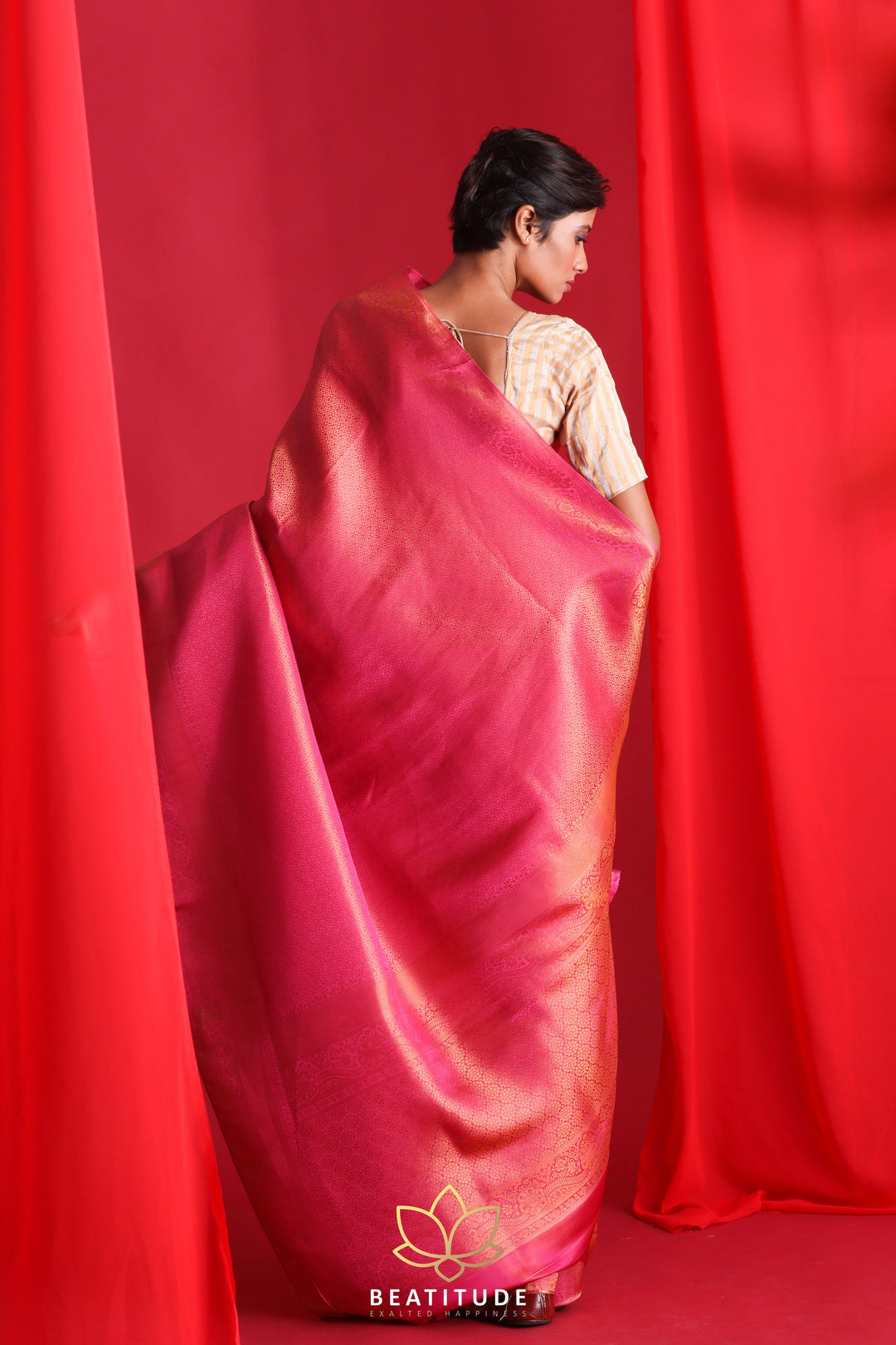 Beatitude Pink Kanjivaram Saree with Unstitched Blouse