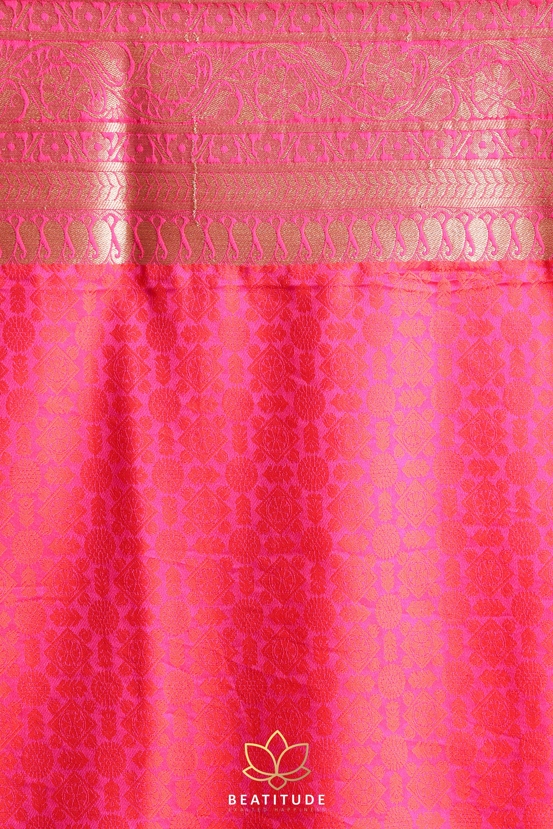 Beatitude Orangeish Pink Banarasi Saree with Unstitched Blouse