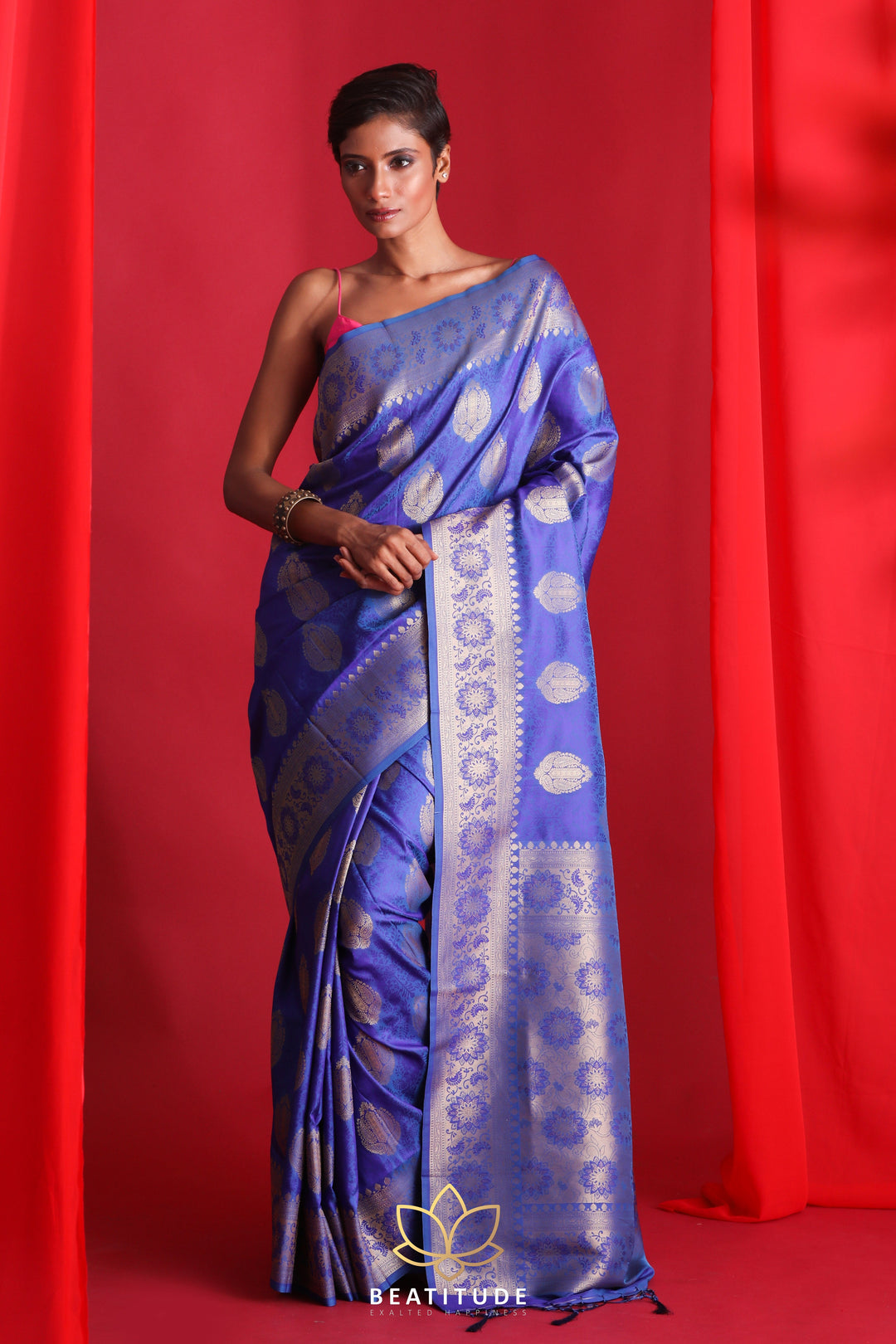 Beatitude Blue Banarasi Saree with Unstitched Blouse