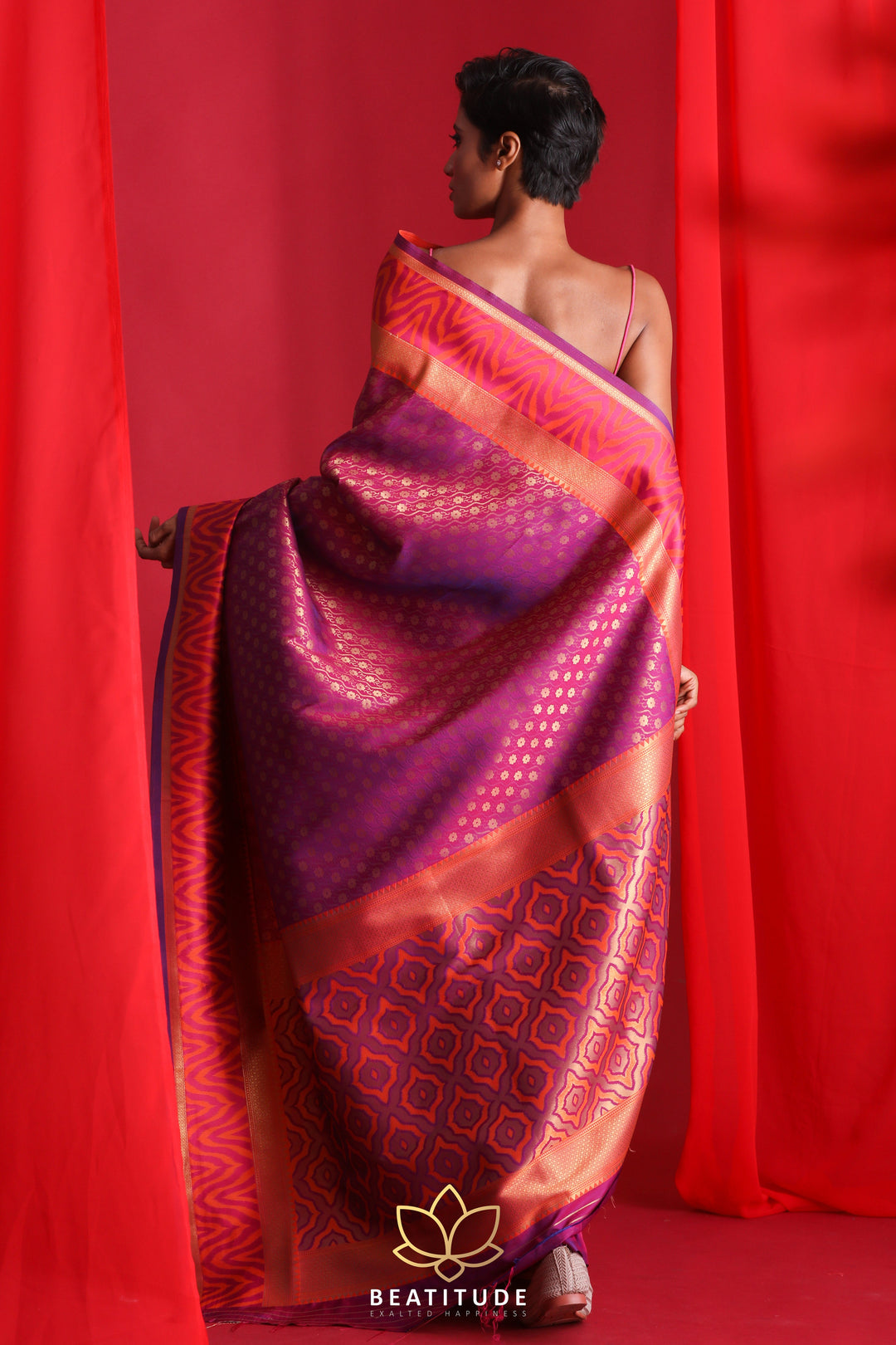 Beatitude Purple Banarasi Saree with Unstitched Blouse