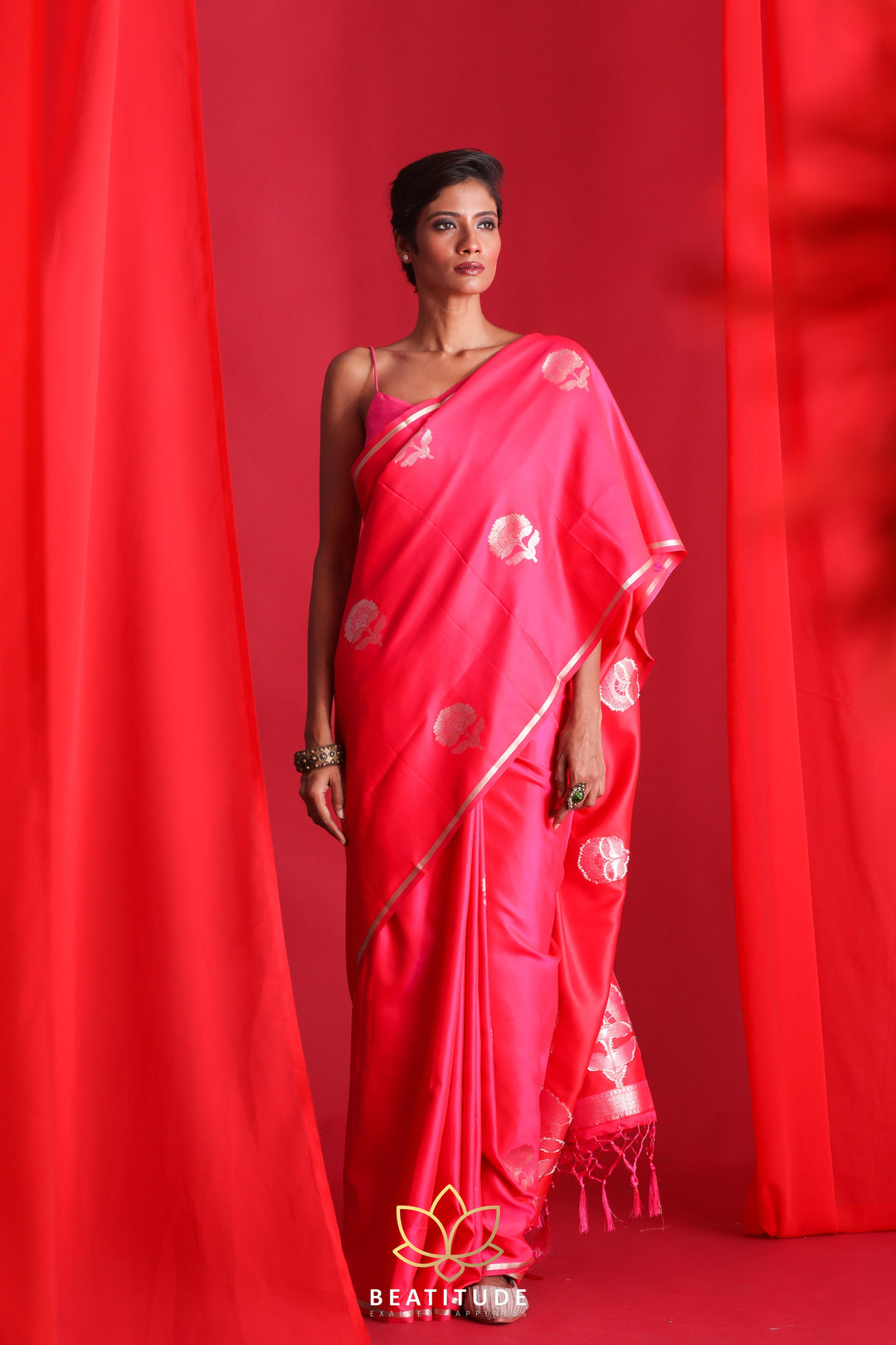 Beatitude Pink Banarasi Saree with Unstitched Blouse